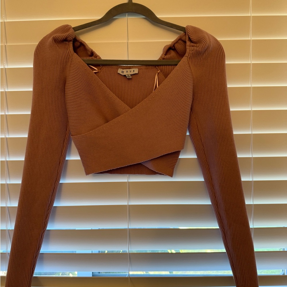 HYFVE Pink Long Sleeve Wrap Crop Blouse